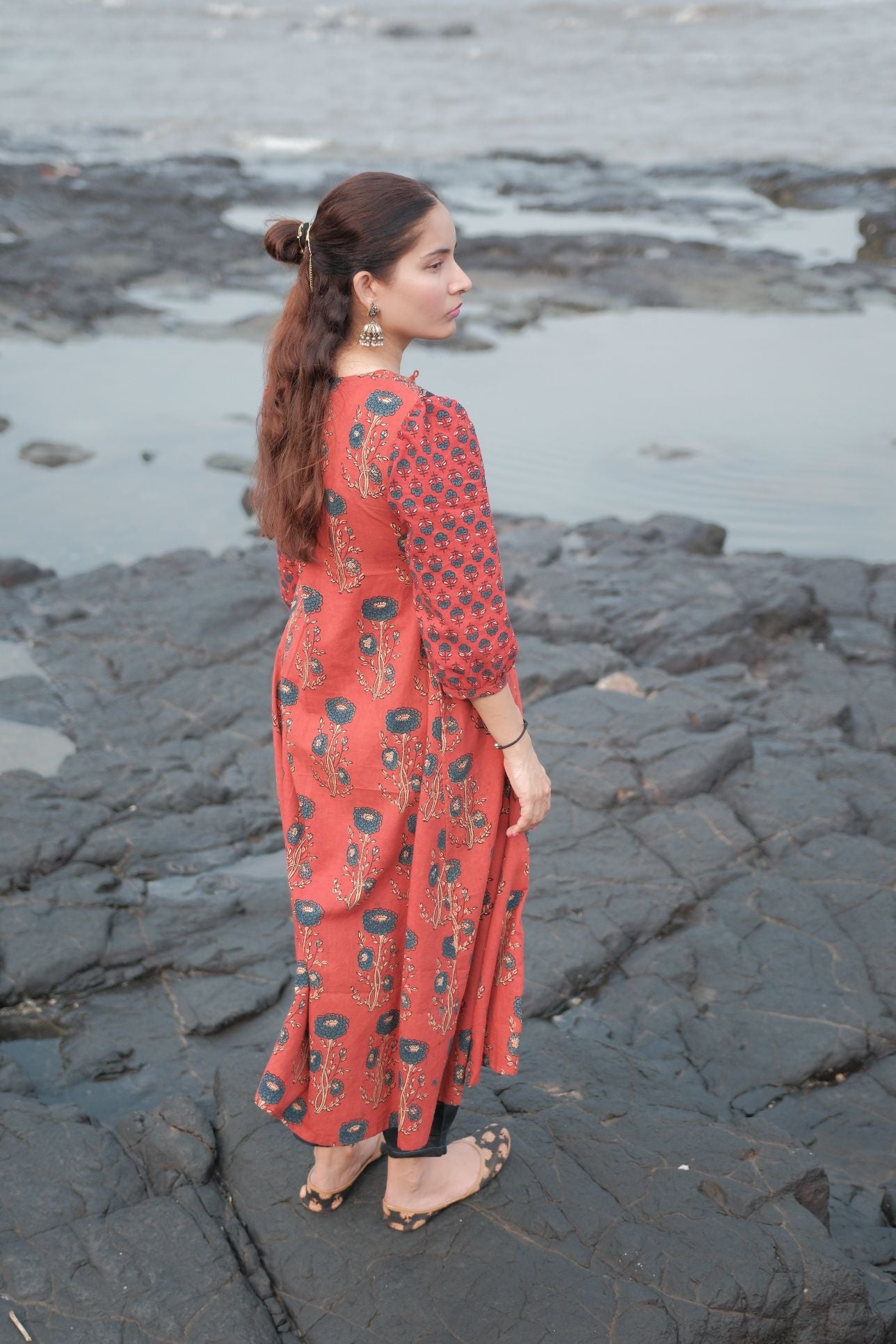 Ehsaas Madder Red Patchwork Kalidaar Ajrakh Kurta