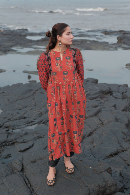 Ehsaas Madder Red Patchwork Kalidaar Ajrakh Kurta