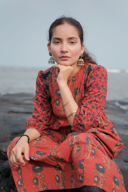 Ehsaas Madder Red Patchwork Kalidaar Ajrakh Kurta