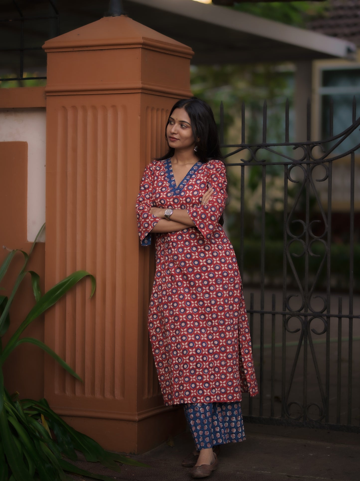 Mandaaram Madder Red Bagru Kurta