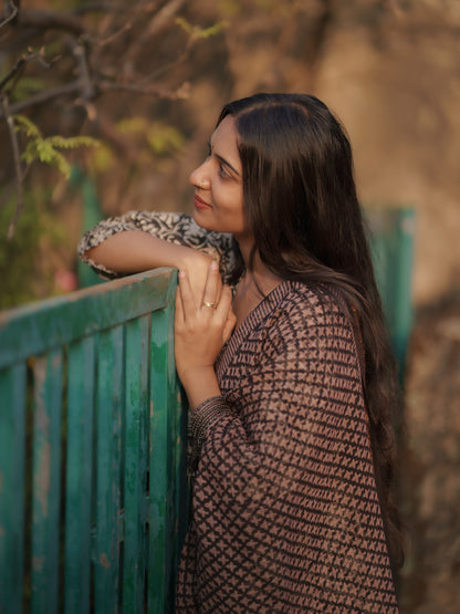 Myraa Black Kota Cotton Ajrakh dupatta