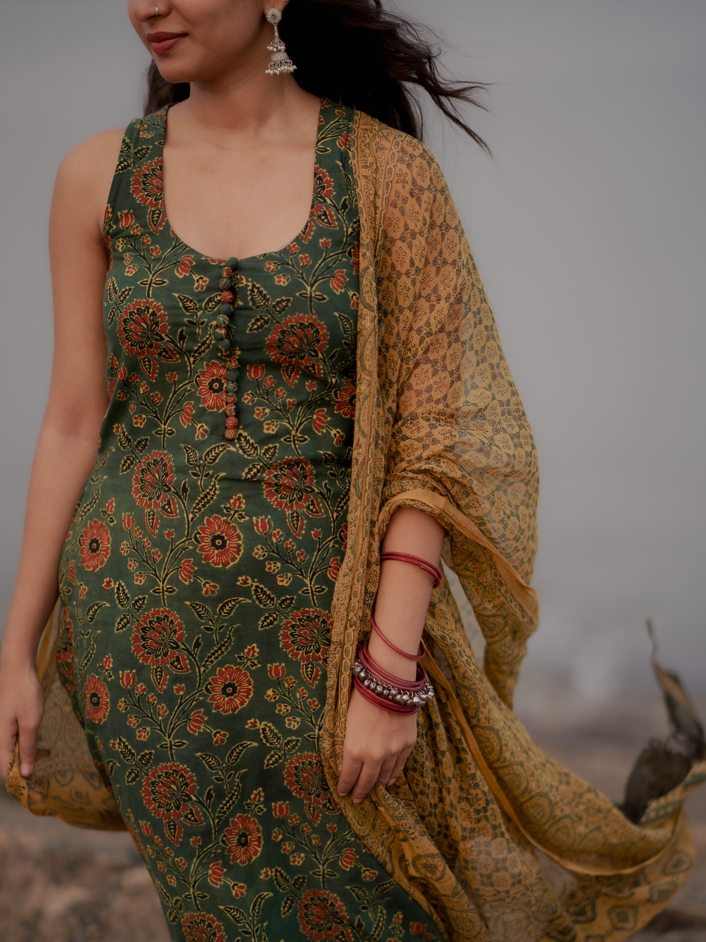 Varnam Hara Ajrakh Co-ord Set