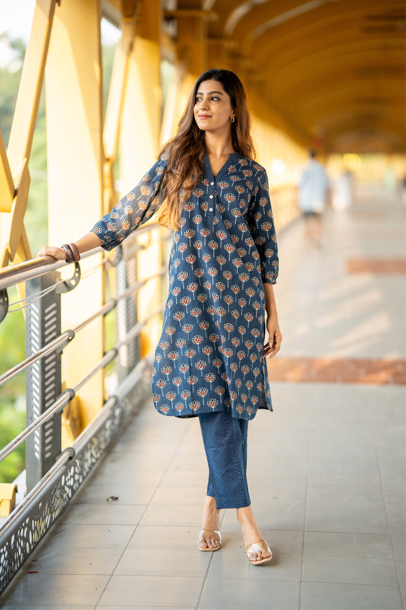 Haya Indigo Ajrakh Kurta Pant Set