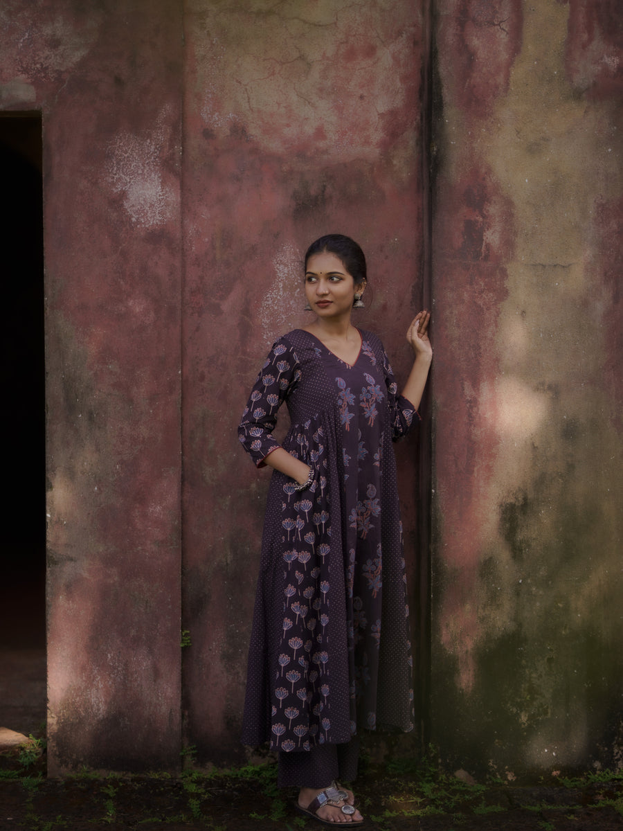 Kaaya Black Ajrakh Kalidaar Set