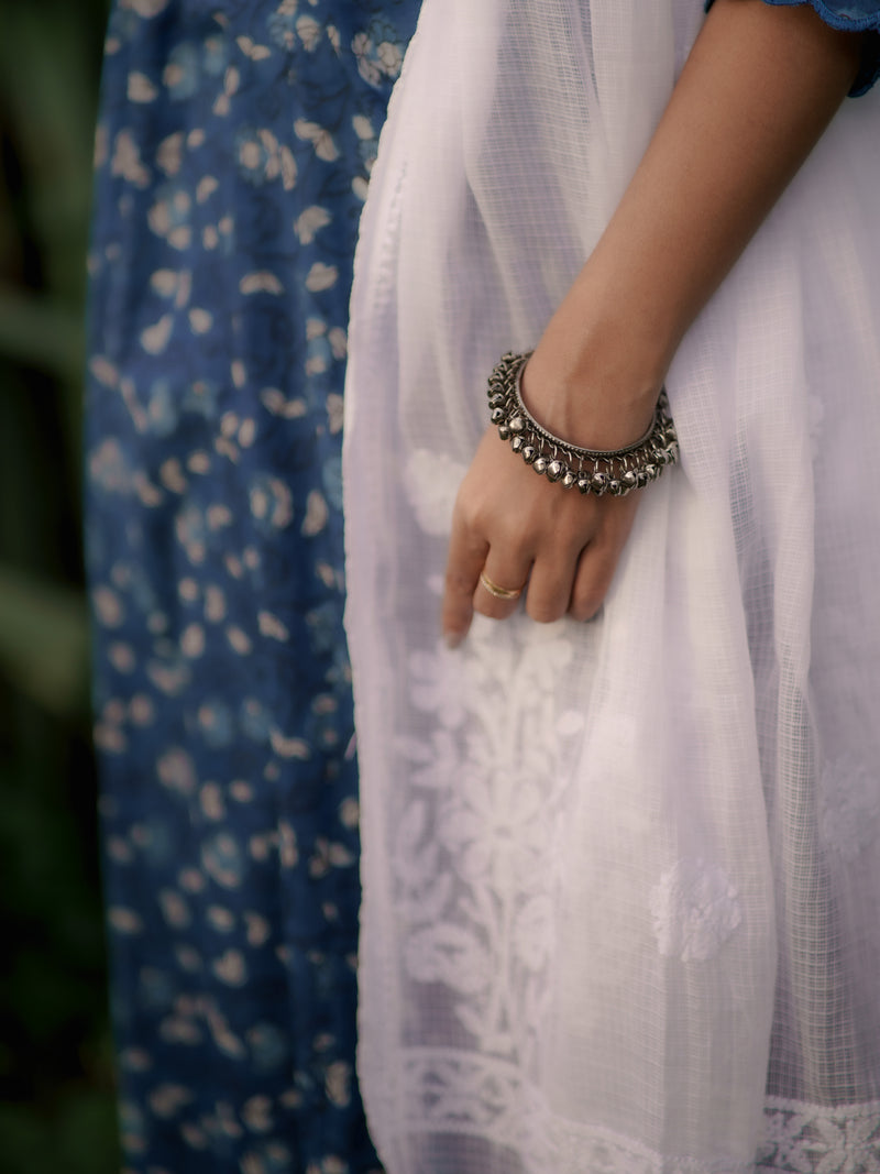 White Chikankari Kota Dupatta