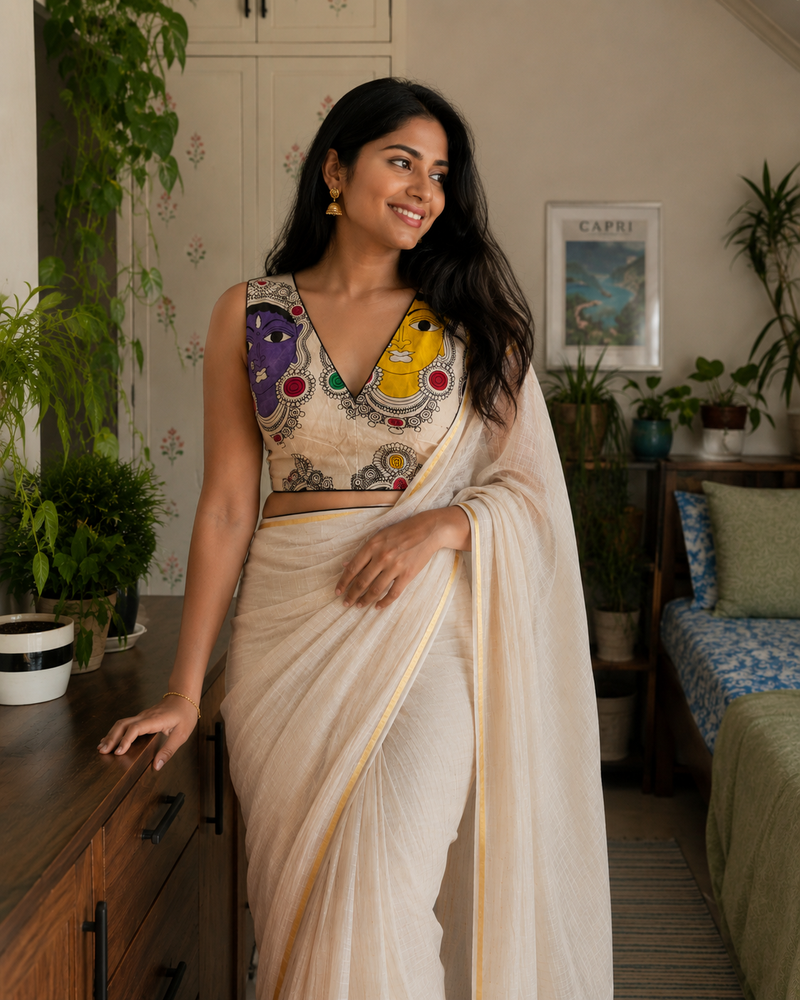 Upcycled Kalamkari Blouse White