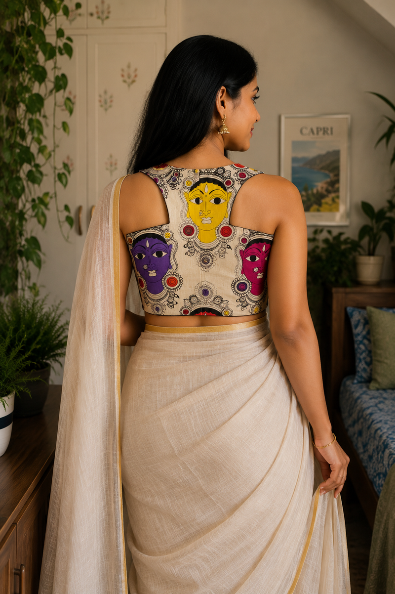 Upcycled Kalamkari Blouse White