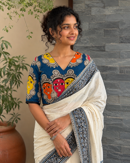 Upcycled Kalamkari Blouse Blue