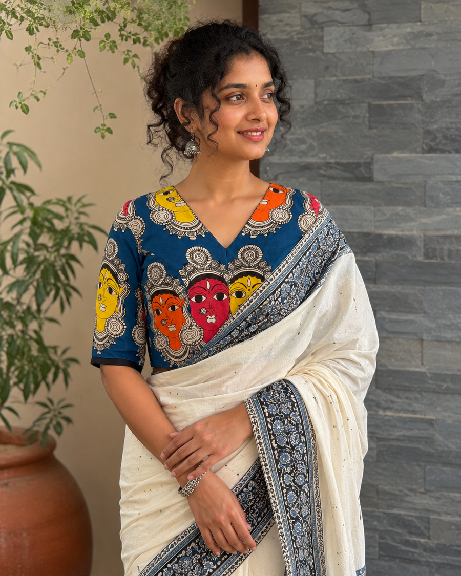 Upcycled Kalamkari Blouse Blue
