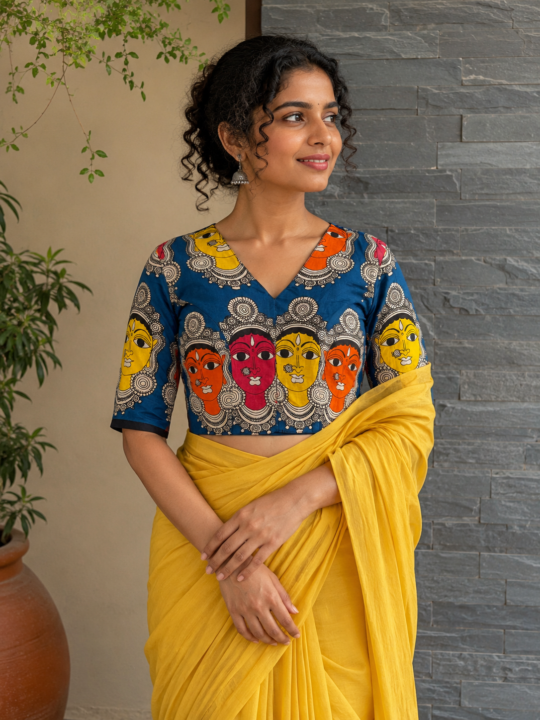 Upcycled Kalamkari Blouse Blue