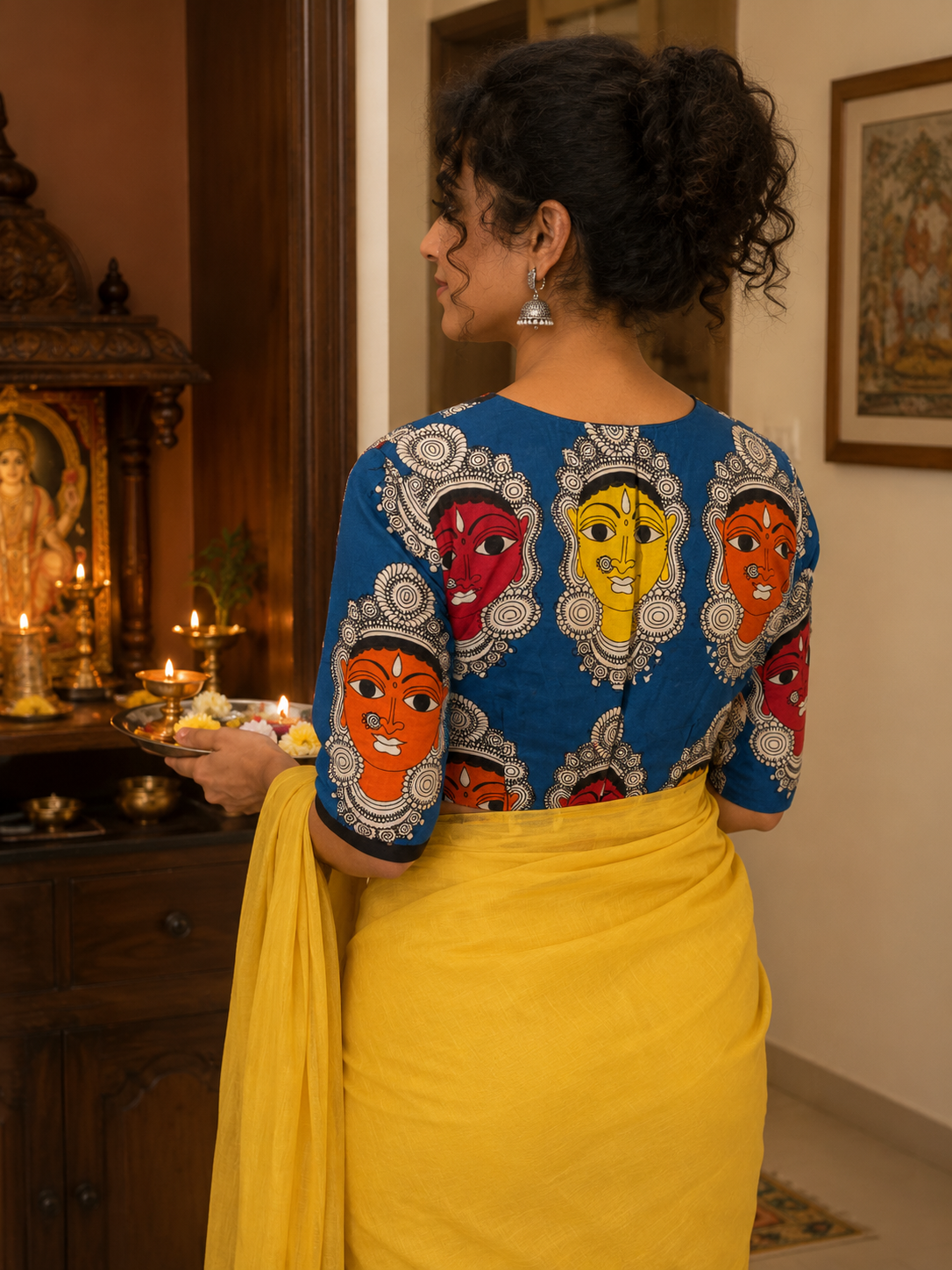 Upcycled Kalamkari Blouse Blue