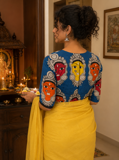 Upcycled Kalamkari Blouse Blue