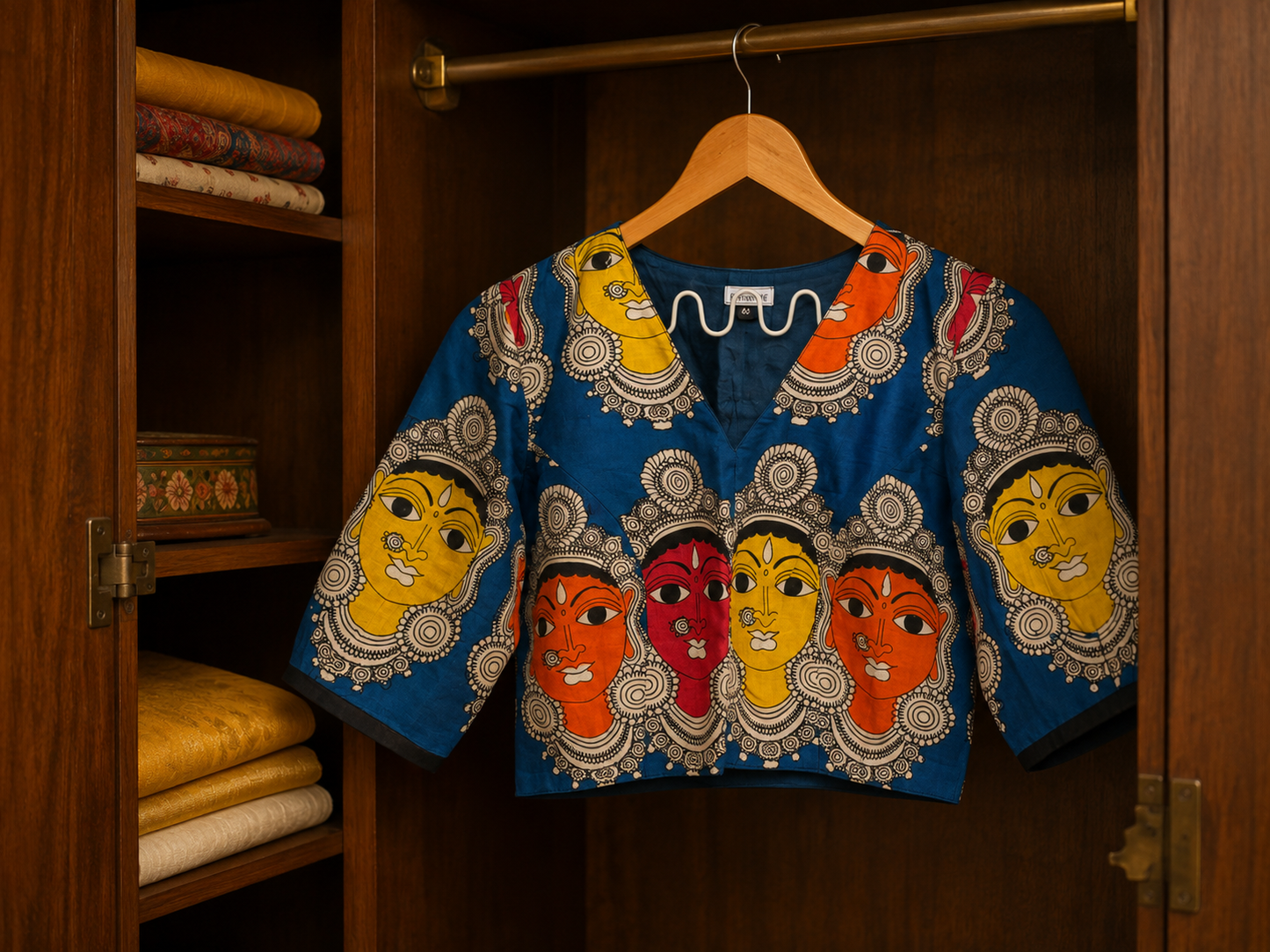 Upcycled Kalamkari Blouse Blue