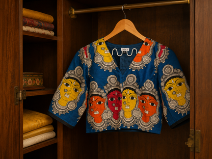 Upcycled Kalamkari Blouse Blue