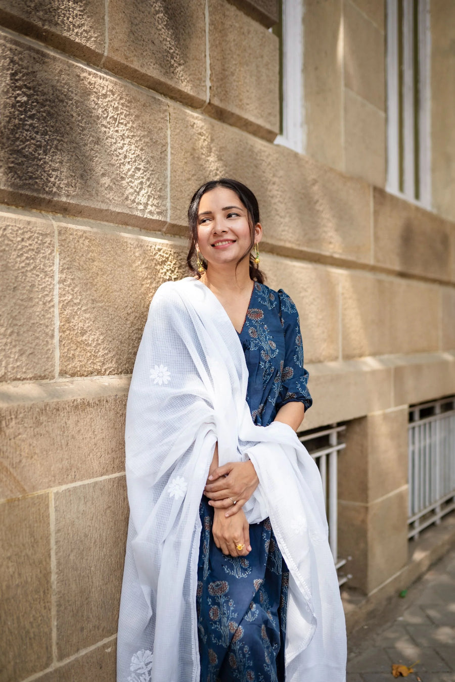 White Chikankari Kota Dupatta