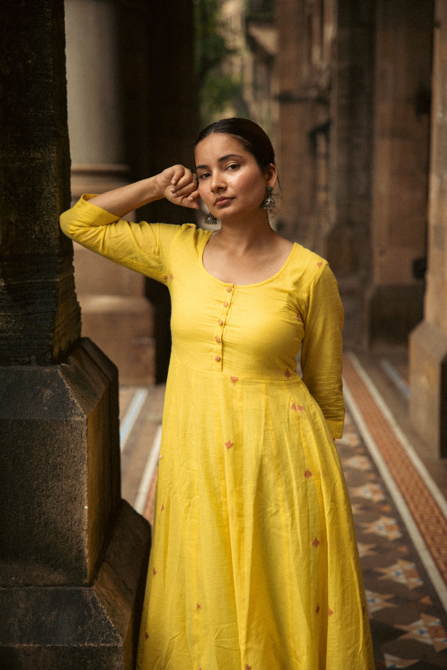 Genda Phool Jamdani Cotton Kalidaar Kurta