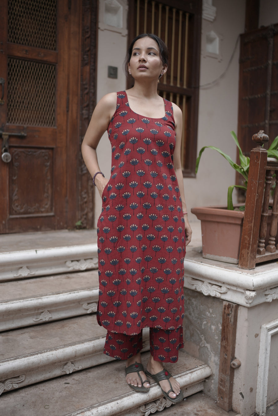 Saaya Madder Red Ajrakh Co-ord Set