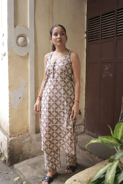 Varnam Beige Kalamkari Co-ord Set