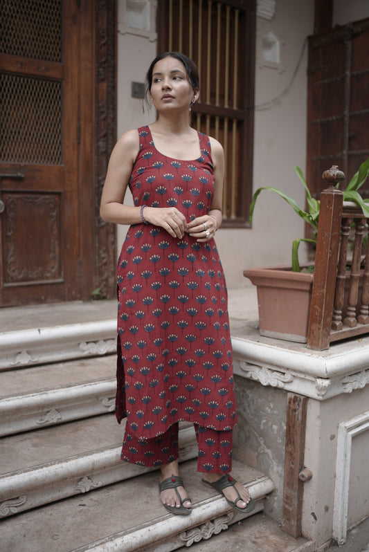 Saaya Madder Red Ajrakh Co-ord Set