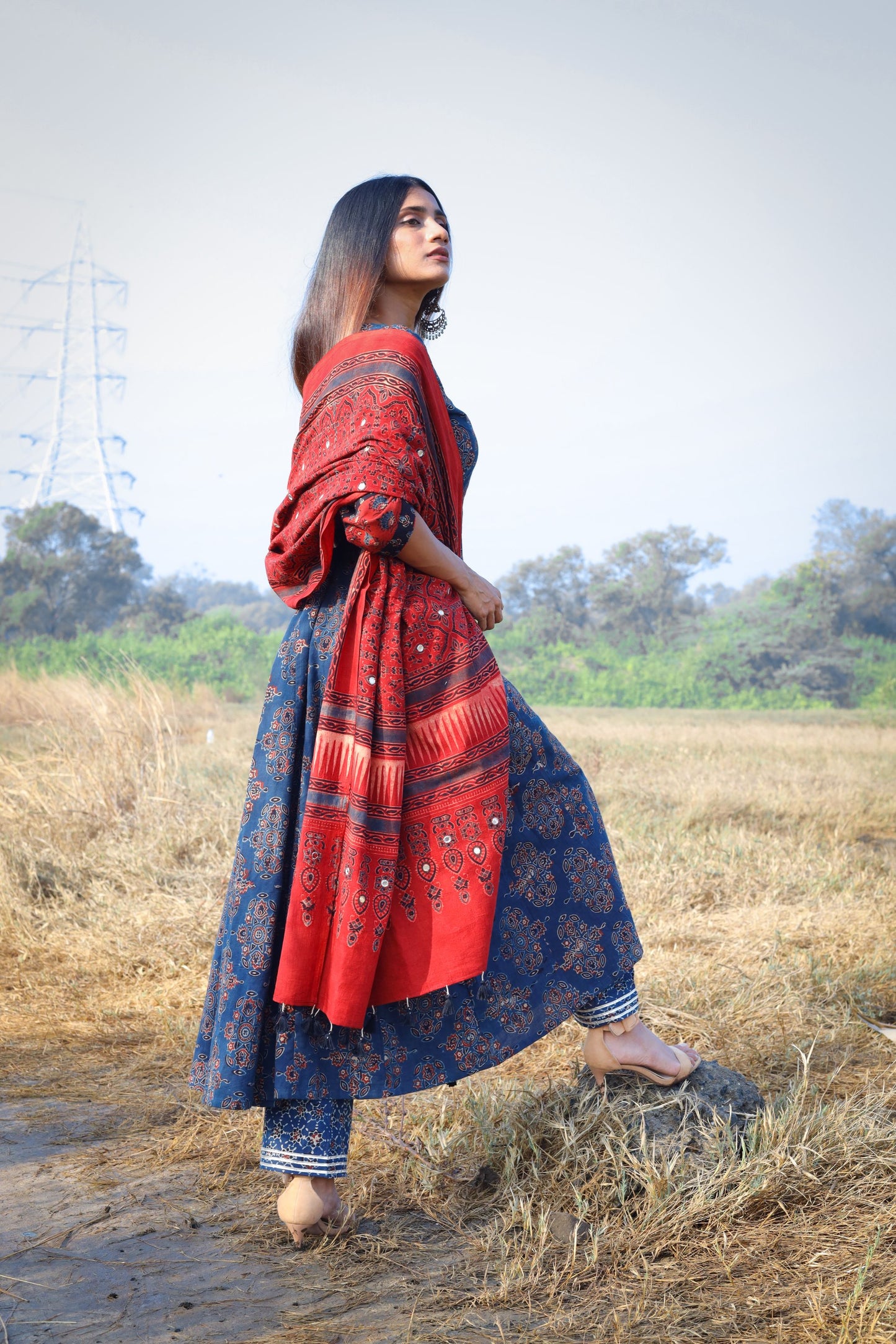 Madder mirror work mul dupatta