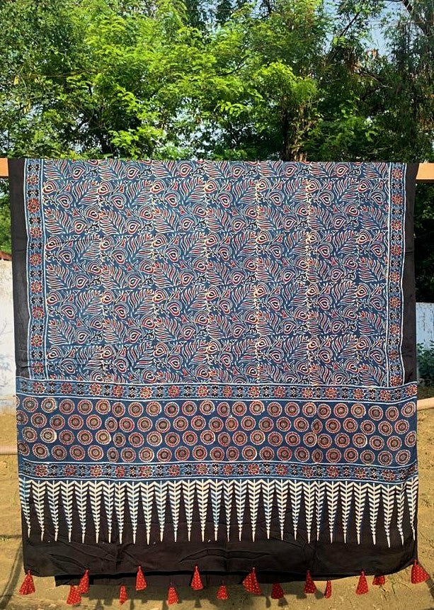 Indigo Ajrakh Modal Silk Dupatta