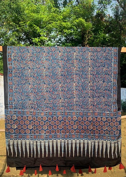 Indigo Ajrakh Modal Silk Dupatta