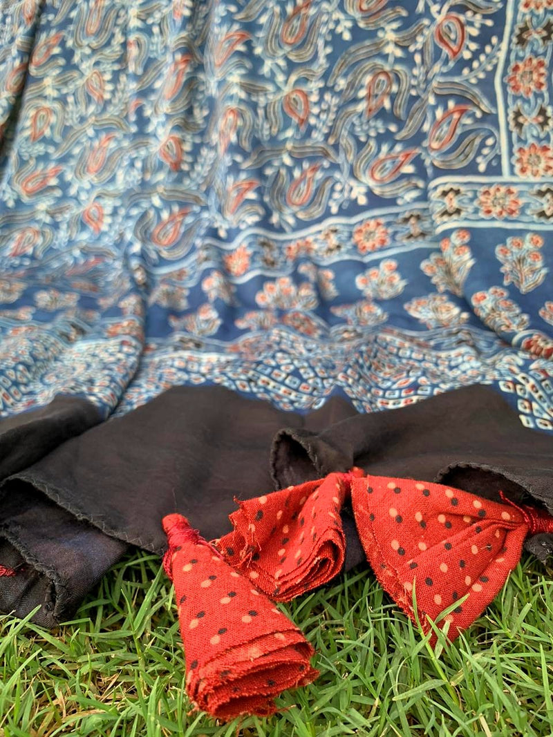 Indigo Ajrakh Modal Silk Dupatta