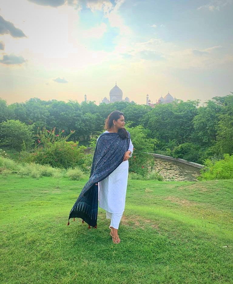 Indigo Ajrakh Modal Silk Dupatta