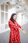 Flamingo Red Silk Kurta & Black Modal Silk Pants