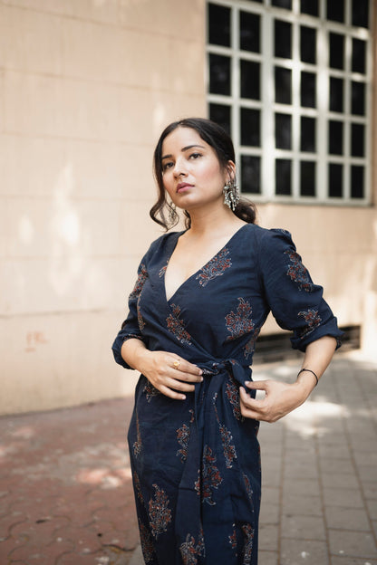 Manzoor Indigo Wrap Set with Dupatta