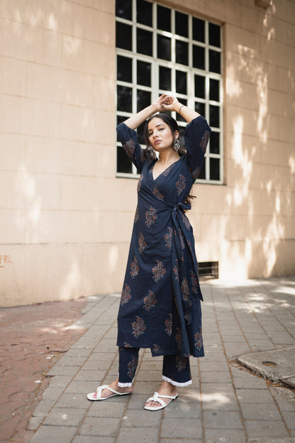Manzoor Indigo Wrap Set with Dupatta