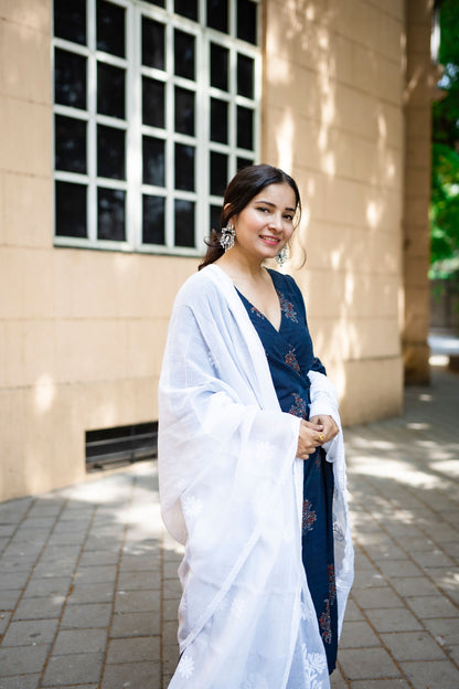 Manzoor Indigo Wrap Set with Dupatta