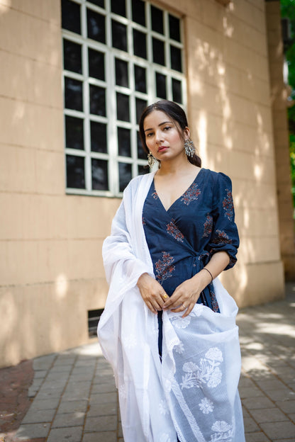 Manzoor Indigo Wrap Set with Dupatta