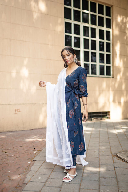 Manzoor Indigo Wrap Set with Dupatta