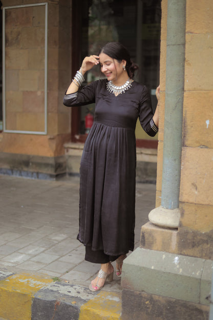 Jashn Black Modal Silk Kurta Pant Set