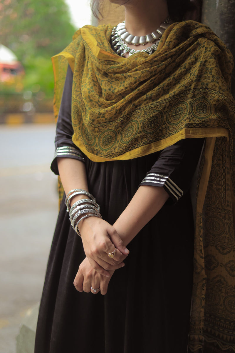 Sabr Yellow Kota Cotton Ajrakh dupatta