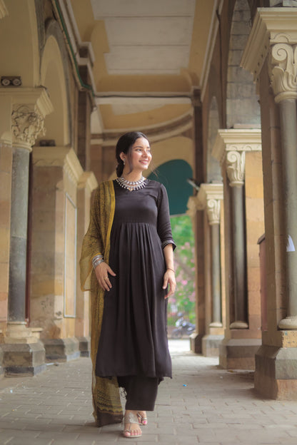 Jashn Black Modal Silk Kurta Pant Set