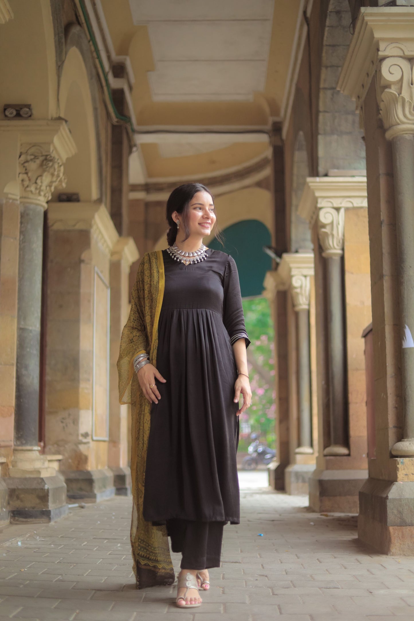 Jashn Black Modal Silk Kurta Pant Set