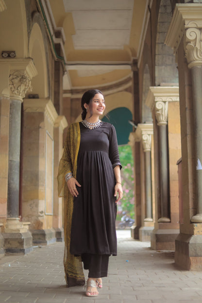Jashn Black Modal Silk Kurta Pant Set