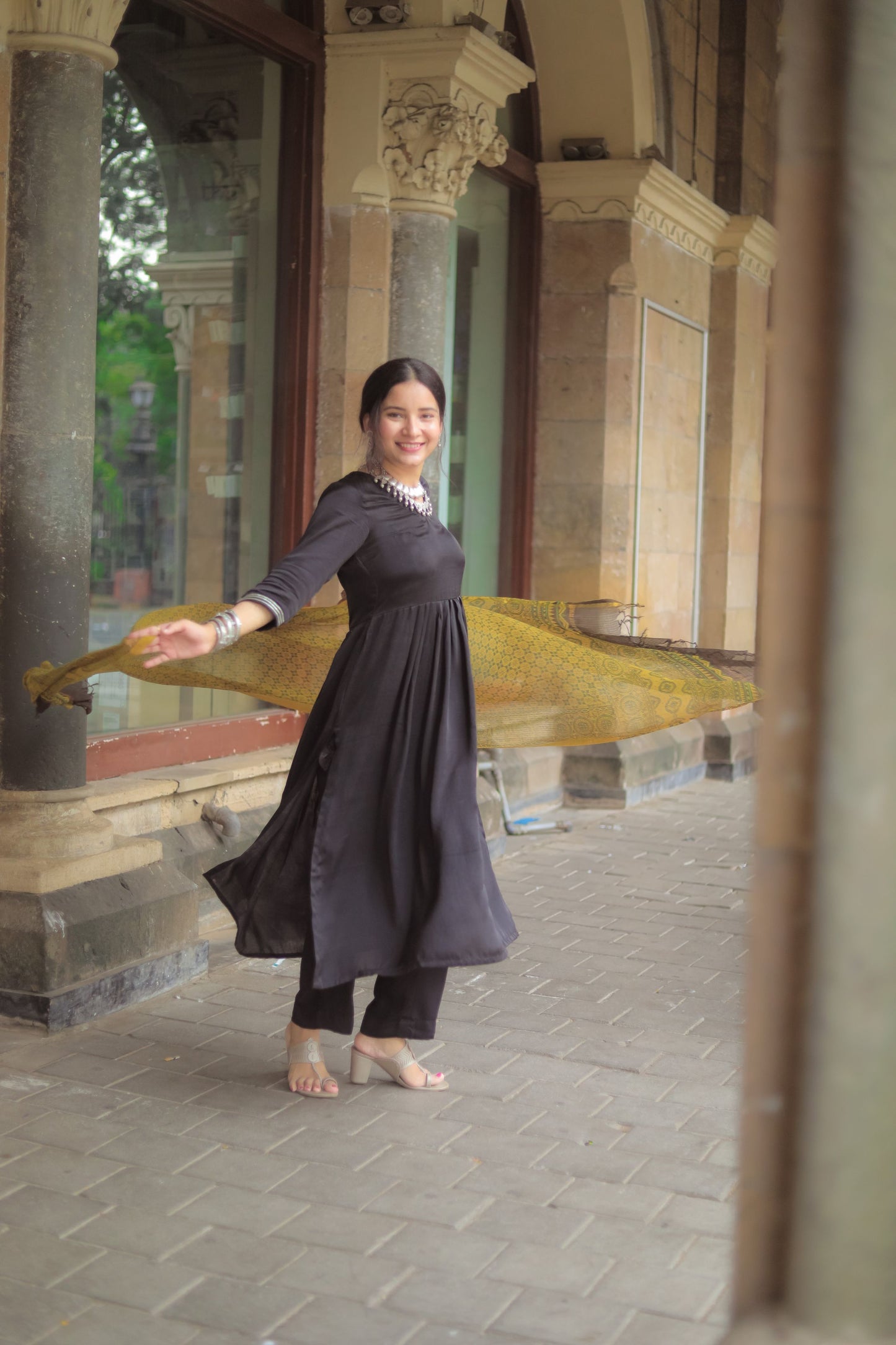 Jashn Black Modal Silk Kurta Pant Set