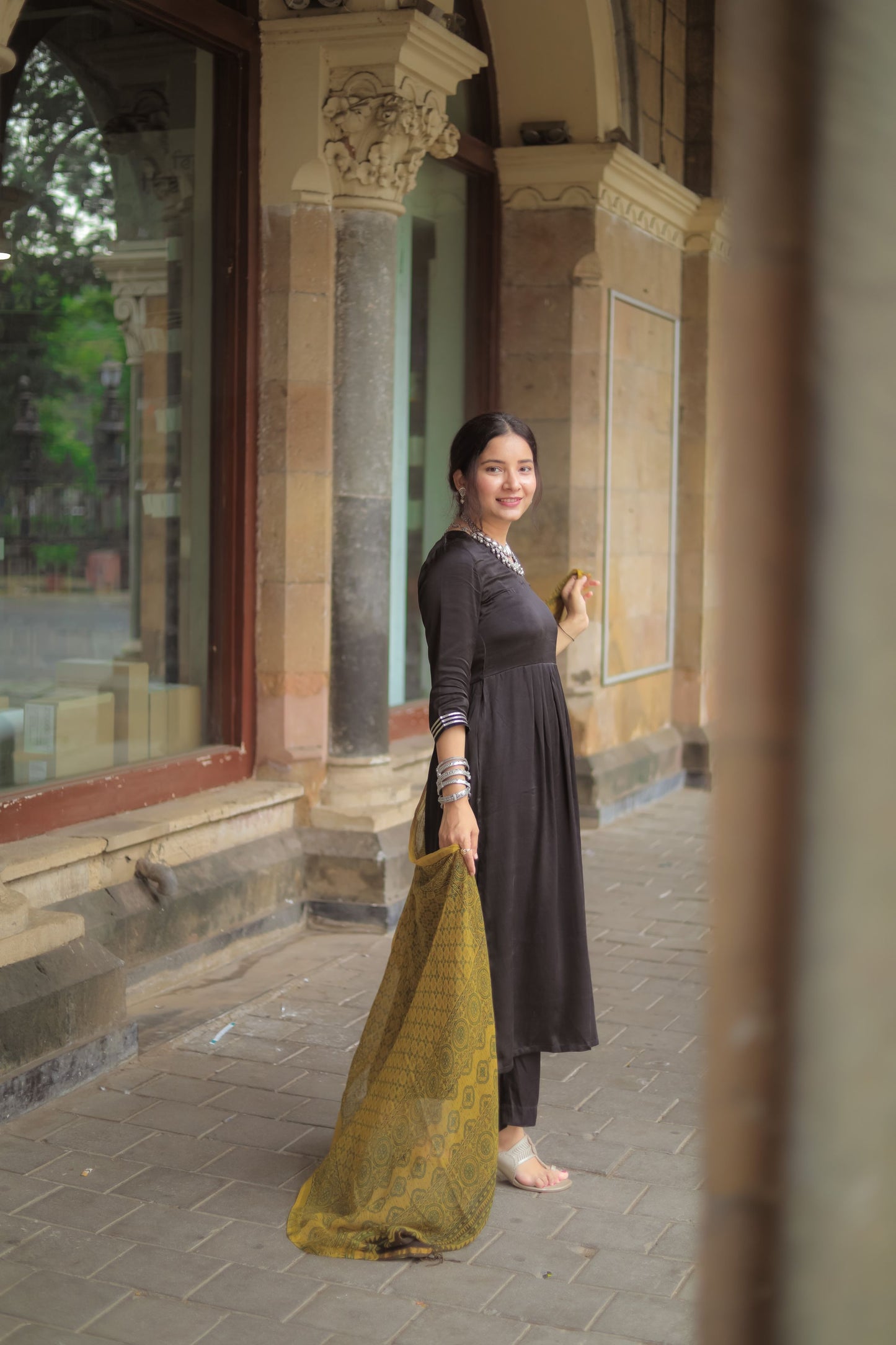 Jashn Black Modal Silk Kurta Pant Set