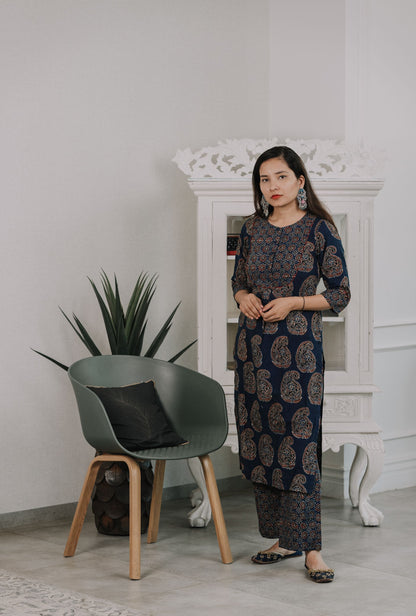Maaina Indigo Ajrakh Kurta Pant Set