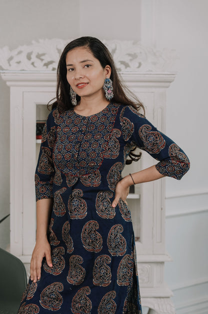 Maaina Indigo Ajrakh Kurta Pant Set