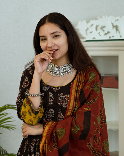 Madder Ajrakh Chanderi Silk Dupatta