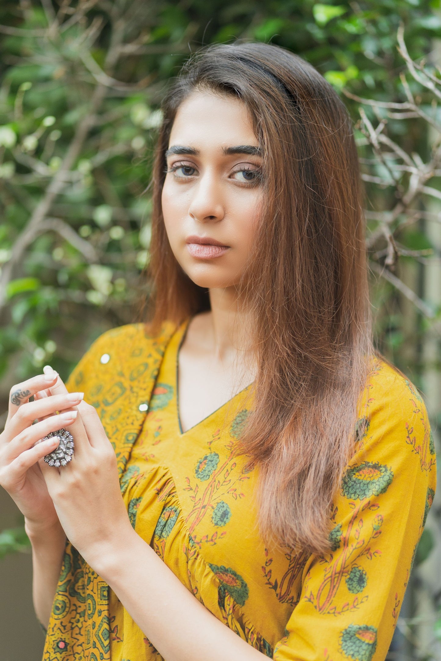 Mira Yellow Ajrakh Kurta Pant Set WITHOUT Dupatta