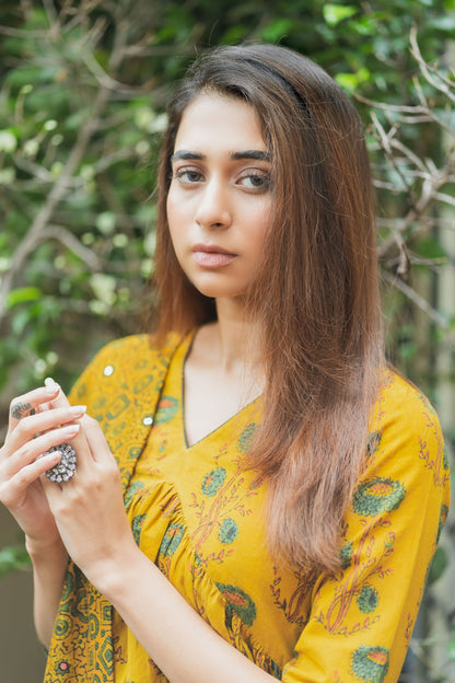 Mira Yellow Ajrakh Kurta Pant Set WITHOUT Dupatta