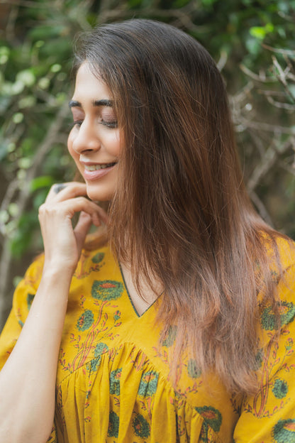 Mira Yellow Ajrakh Kurta Pant Set WITHOUT Dupatta
