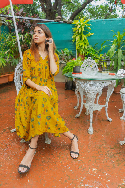 Mira Yellow Ajrakh Kurta Pant Set WITHOUT Dupatta