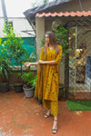 Yellow Ajrakh Chanderi Silk Dupatta with mirror work
