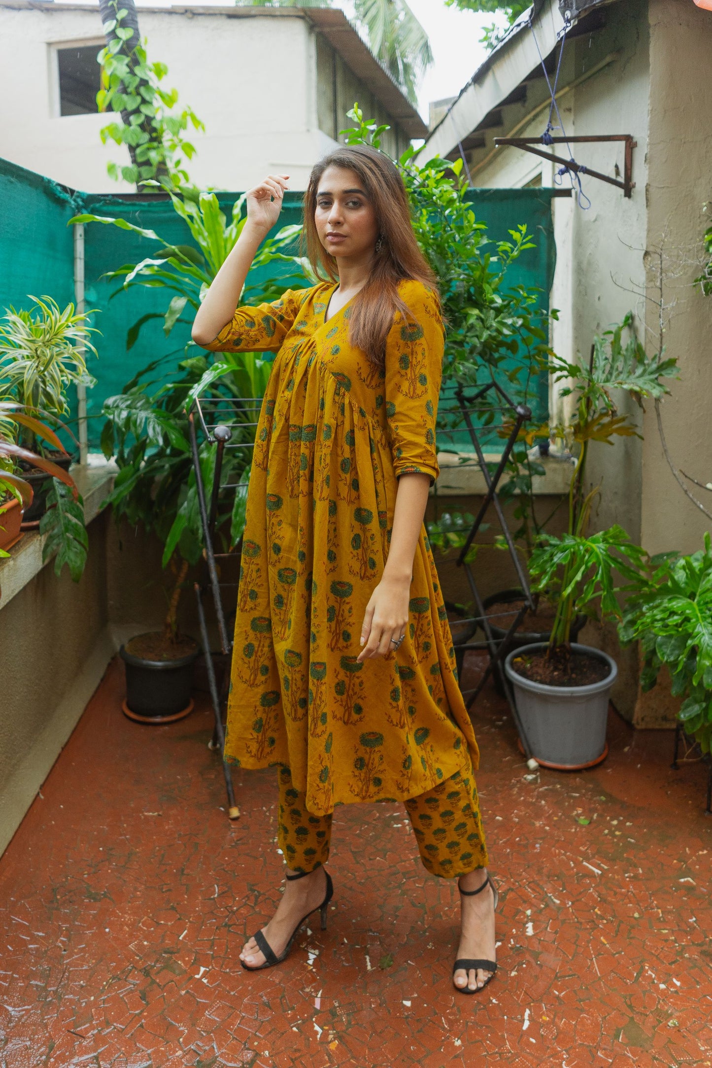 Mira Yellow Ajrakh Kurta Pant Set WITHOUT Dupatta